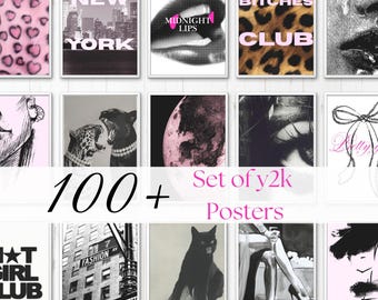 Y2K Fashion Poster Set, Pink Leopard Print, Gallery Wall Art (Digital Download)