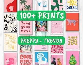 100 Colorful Preppy Dopamine Posters – Trendy Wall Art for Dorms & Bedrooms, Digital Download Prints