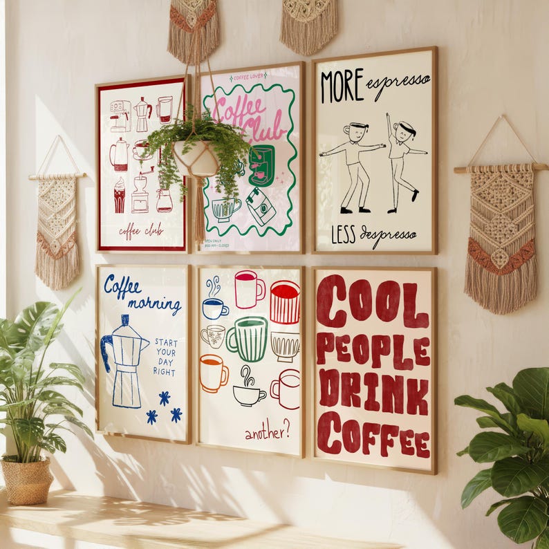 100 Coffee Poster Bundle, Coffee Shop Wall Art Set, Cute Preppy Kitchen Decor, Dopamine Coffee Prints, Retro Cafe Wall Art image 2