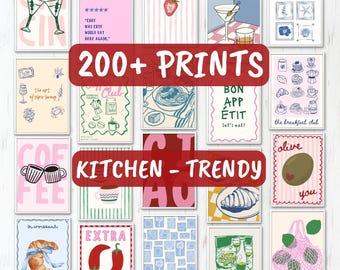 200 Retro Food Prints – La Dolce Vita Bar Cart, Kitchen Wall Art (Digital Download)