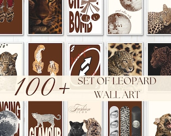 Fashion Leopard Wall Art Set – 100 Printable Leopard Gallery Prints, Y2K Fashion Aesthetic Decor for Dorm and Apartment