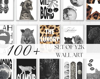 Y2K Black & White Leopard Wall Art Set – 100 Aesthetic Leopard Prints, Neutral Chic Style Gallery Wall Decor