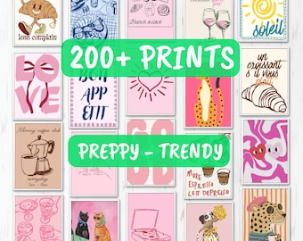 200 bunte Preppy Dopamin Poster für Küche, Wohnheim & Schlafzimmer | Trendige Digital Download Drucke