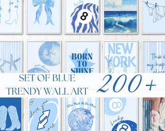 200 Navy Blue Printable Wall Art, Trendy Preppy Decor, Gallery Wall Bundle, Coastal Bedroom Prints, Digital Download