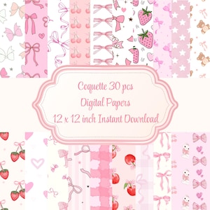 Coquette Pink Bows Digital Papers Pack – 30 Messy Coquette Backgrounds for Scrapbooking, Journaling & DIY Cards