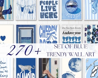 270 Blue Preppy Y2K Wall Art Set - Trendige Retro-Galeriewanddrucke für Wohnheimzimmer, Schlafzimmer & Wohnungsdekor
