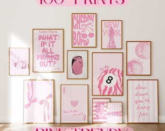 100 impresiones estéticas de Pink Coquette: collage de pared femenino vintage Y2K. Arte digital de ensueño para dormitorios, dormitorios y decoración femenina.