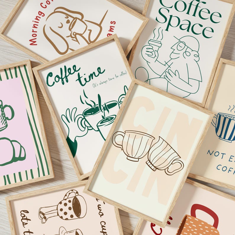100 Coffee Poster Bundle, Coffee Shop Wall Art Set, Cute Preppy Kitchen Decor, Dopamine Coffee Prints, Retro Cafe Wall Art image 9