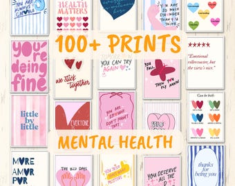 100 Pósteres sobre Salud Mental / Decoración para Consultorios Terapéuticos, Arte Mural para Consejería, Citas de Psicólogos / Descarga Digital