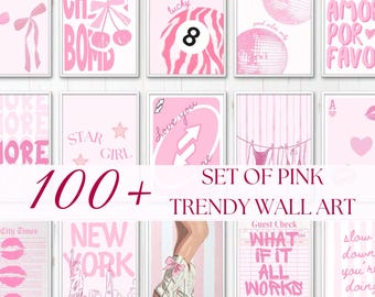 100 pósteres estéticos de Pink Coquette: kit de collage de arte mural femenino vintage Y2K / Impresiones digitales de ensueño para decorar dormitorios y residencias universitarias