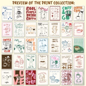 100 Coffee Poster Bundle, Coffee Shop Wall Art Set, Cute Preppy Kitchen Decor, Dopamine Coffee Prints, Retro Cafe Wall Art image 4
