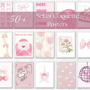 50 Coquette Aesthetic Posters | Vintage-Inspired Wall Collage Kit | Messy Coquette Digital Prints for Bedroom Decor