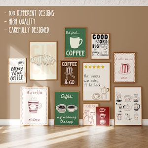 100 Coffee Poster Bundle, Coffee Shop Wall Art Set, Cute Preppy Kitchen Decor, Dopamine Coffee Prints, Retro Cafe Wall Art image 6