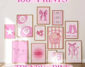 100 láminas decorativas Pink Coquette para pared – Kit de collage femenino vintage Y2K / Decoración digital de ensueño para dormitorio, residencia estudiantil y espacios femeninos