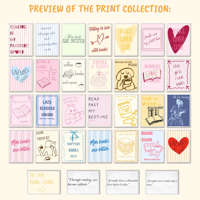 Book Lover Wall Art Prints – Cozy Library Gallery (Digital Download) image 5
