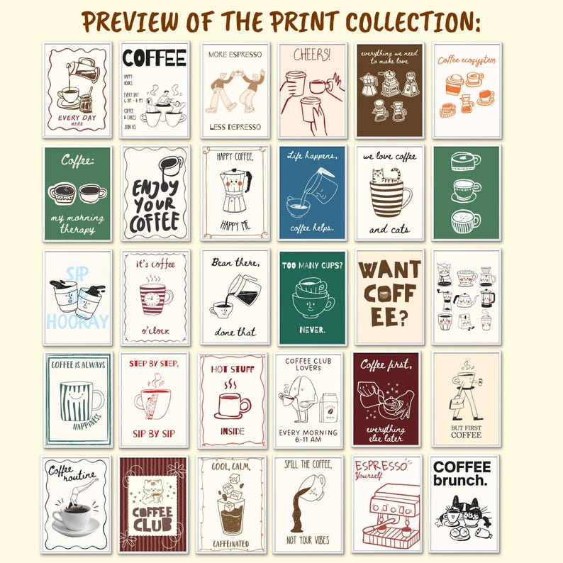 100 Coffee Poster Bundle, Coffee Shop Wall Art Set, Cute Preppy Kitchen Decor, Dopamine Coffee Prints, Retro Cafe Wall Art image 10
