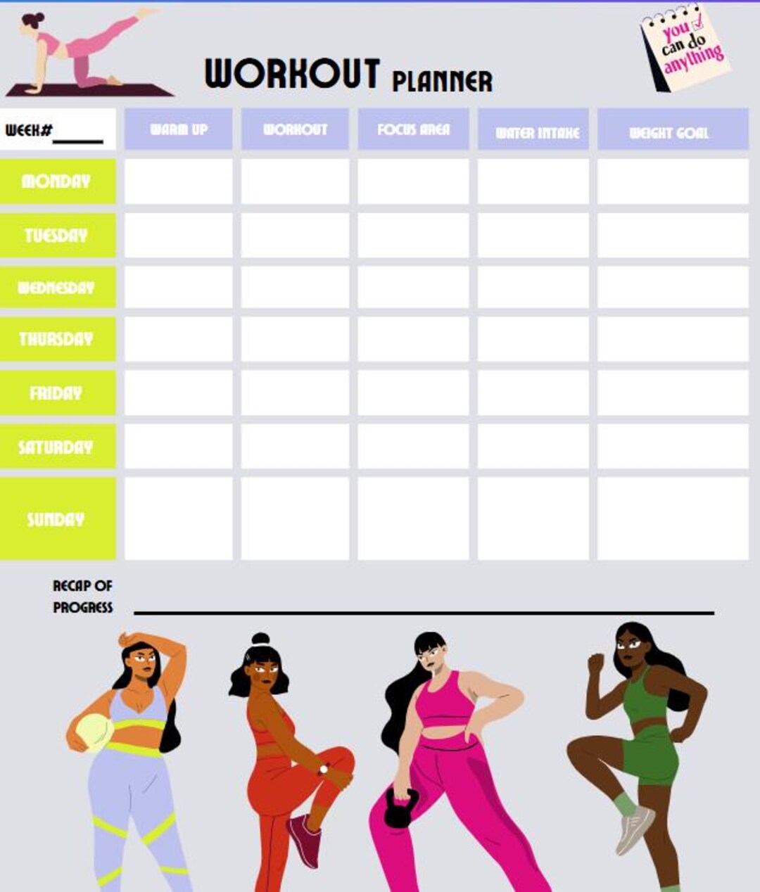 Fitness Planner Printable | Weekly Workout Tracker | Digital Wellness ...