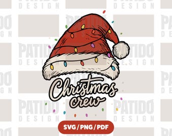 Christmas Crew Svg | Santa Hat with Lights Clipart, Funny Xmas Shirt Design, Holiday Party Family Matching Svg Png, Instant Digital Download