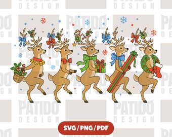 Julrenparad SVG PNG PDF | Söt julhjort Clipart | Rolig jultröja med muggklistermärke design | Jultomtens släde med renar