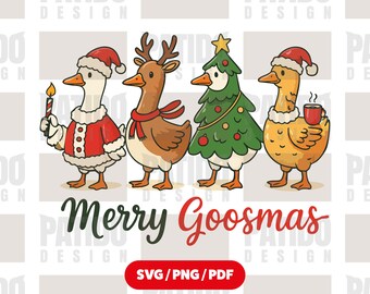 Merry Goosmas SVG PNG PDF | Funny Christmas Goose Clipart | Cute Holiday Farm Animal Shirt Mug Sticker Design | Instant Digital Download