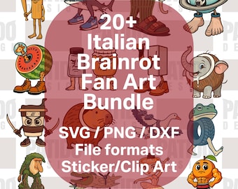Italiaanse Brainrot 20+ tekens SVG PNG-bundel met ballerina krokodil Thung Thung Sahur Tralalero voor stickers Cricut sublimatie clipart