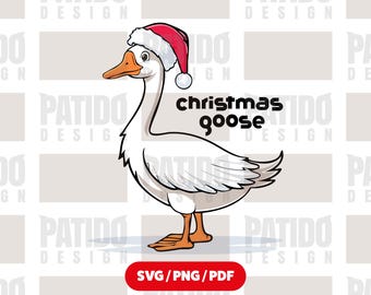 Funny Christmas Goose SVG PNG PDF | Farm Animal Holiday Clipart | Cute Goose Wearing Santa Hat Design for Cricut & Sublimation