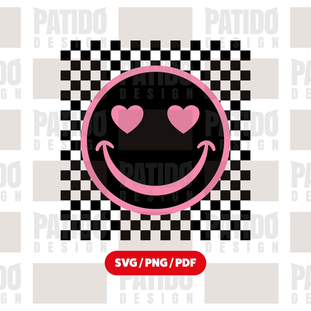Valentine Smiley Face Svg, Heart Eyes Smiley Checkerboard, Y2K ...