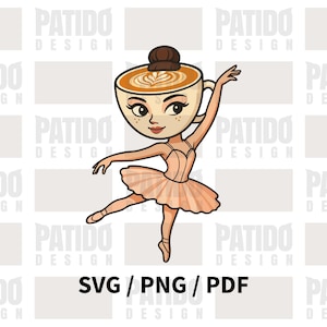 Xícara de Café Cappuccino de Bailarina Meme de Bailarina SVG PNG PDF | Arquivo de Arte Digital Italiana Brainrot Weirdcore Surreal Engraçado Espresso Ballet