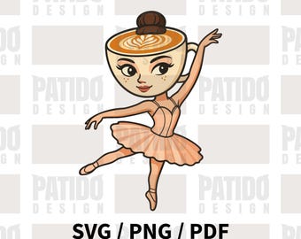 Ballerina cappucina koffiekopje ballerina Meme SVG PNG PDF | Italiaans Brainrot Weirdcore surrealistisch grappig espressoballet digitaal kunstbestand