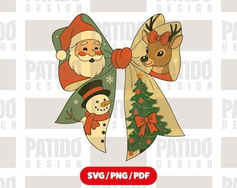 Christmas Bow SVG, Santa Reindeer Snowman Tree Clipart, Holiday Ribbon PNG, Cute Xmas Bow PDF, Festive Digital Download for Sublimation