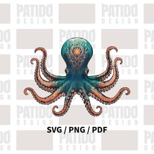 Ornate Octopus SVG PNG PDF | Intricate Mandala Style Sea Animal Design | Nautical Digital Clipart for Cricut Sublimation Art