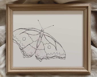 Vintage Butterfly Wall Art Moth Sketch Art Print Cottagecore Folk Wall Art Minimalist Insect Wall Decor