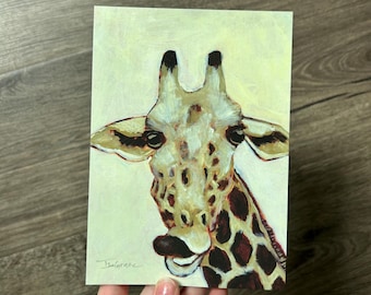 Giraffe Painting African Animal Art PRINT Safari Nursery Silly Kids Room Wall Art Earth Tone Decor Zoo Animal Art Giraffe Handpainted Art