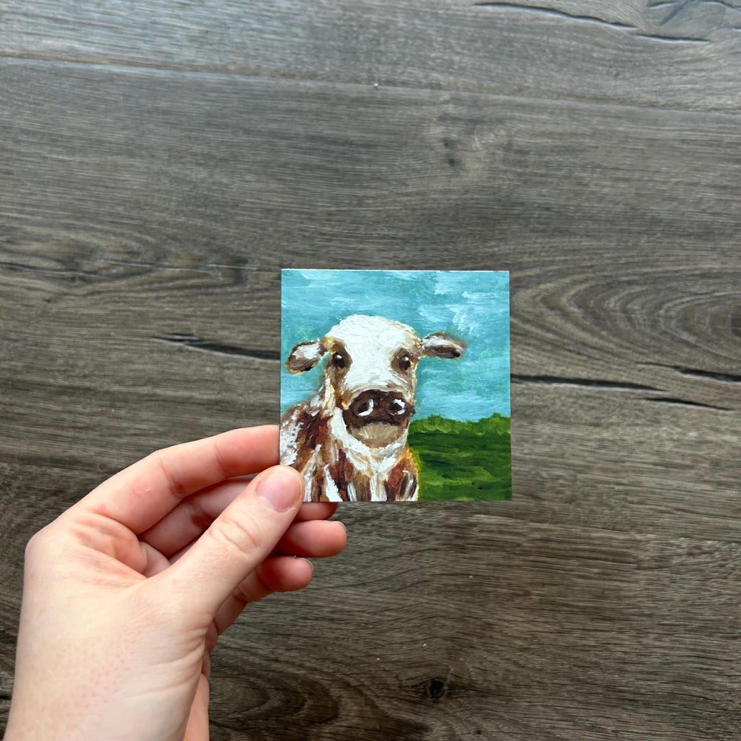 Small Cow Designs Baby Cow Tiny Art Print Handmade Original Art Farm Animal Nursery ...