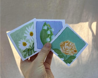 Custom Birth Month Flower Print Tiny Art Hand-Painted Artwork Floral Mini 3x3 inch Framed Floral Nursery Tiny Gallery Wall Framed Wall Art