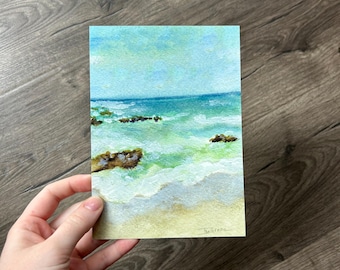 Ocean Painting Original Muted Seascape Art PRINT Handmade Small Coastal Home Decor Artwork Blue Wave Painting Beach Wall Art