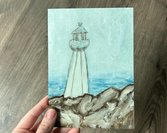 Lighthouse Wall Art Ocean Home Decor Coastal Painting Print Blue Nautical Bedroom Beach House Handmade Oil Painting Seascape Fine Art Print