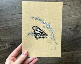 Minimalist Butterfly Sketch Hand Drawn Vintage Style Cottagecore Art Print Earth Tone Art Insect Theme Wall Art Floral Timeless Home Decor