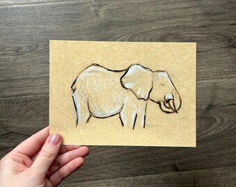 Minimalist Elephant Sketch Hand Drawn Vintage Style Safari Animal Art Print Earth Tone Art Elephant Theme Wall Art Timeless Home Decor
