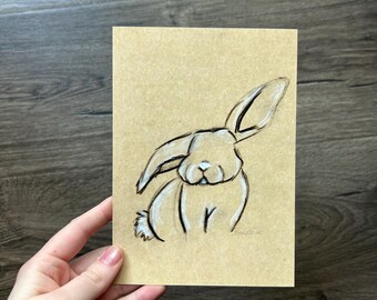 Minimalist Bunny Sketch Hand Drawn Vintage Style Rabbit Art Print Earth Tone Wall Art Woodland Bunny Theme Wall Art Timeless Home Decor