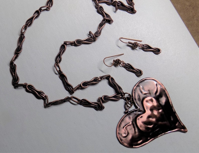Copper Heart Necklace With Matching Earrings OOAK Free US Etsy