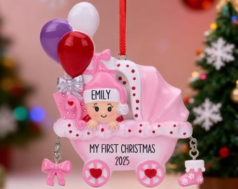 Adorno personalizado para el primer Navidad del bebé, adorno para niña, decoración navideña, adorno de resina, adorno para el primer Navidad del bebé, regalos para recién nacidos