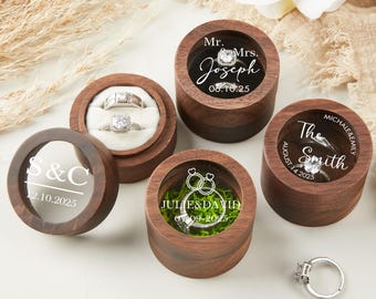 Personalized Engraved Engagement Proposal Ring Holder, Wedding Ring Bearer, Custom Engagement Ring Box, Wooden Ring Box, Gift for Couple