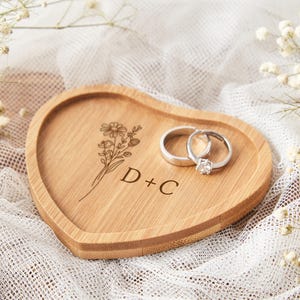 Personalized Engraved Wooden Ring Dish, Engagement Ring Holder, Wedding Ring Tray, 5th Anniversary Gifts, Wedding Gifts, Gift for Her