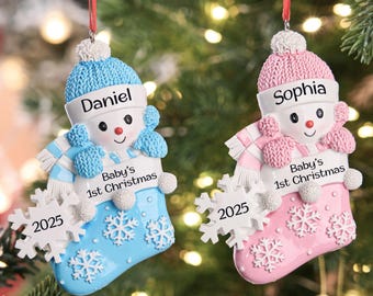 Adorno navideño personalizado para el primer bebé, adorno de resina personalizado, recuerdo del primer bebé en Navidad, regalo para baby shower, adorno para recién nacido, primer bebé en Navidad