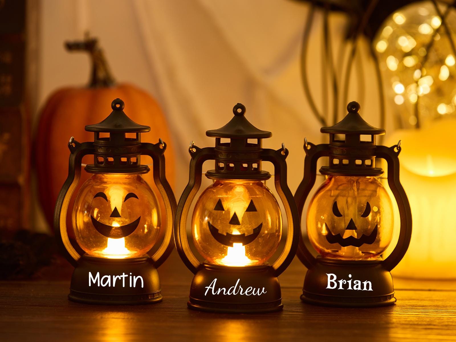 Zucca Di Halloween Che Si Illumina 2 Lanterne Zucca Ceramica Per Halloween - Luci LED Bianche Calde, Decorazione Autunnale Per Interni Decorazioni Zucca Halloween - 6