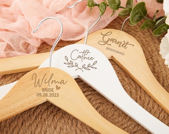 Personalized Bride Hangers for Wedding Dress Wooden Bridal Hanger Wedding Hanger Bridesmaid Proposal Bridal Party Hangers Flower Girl Gift