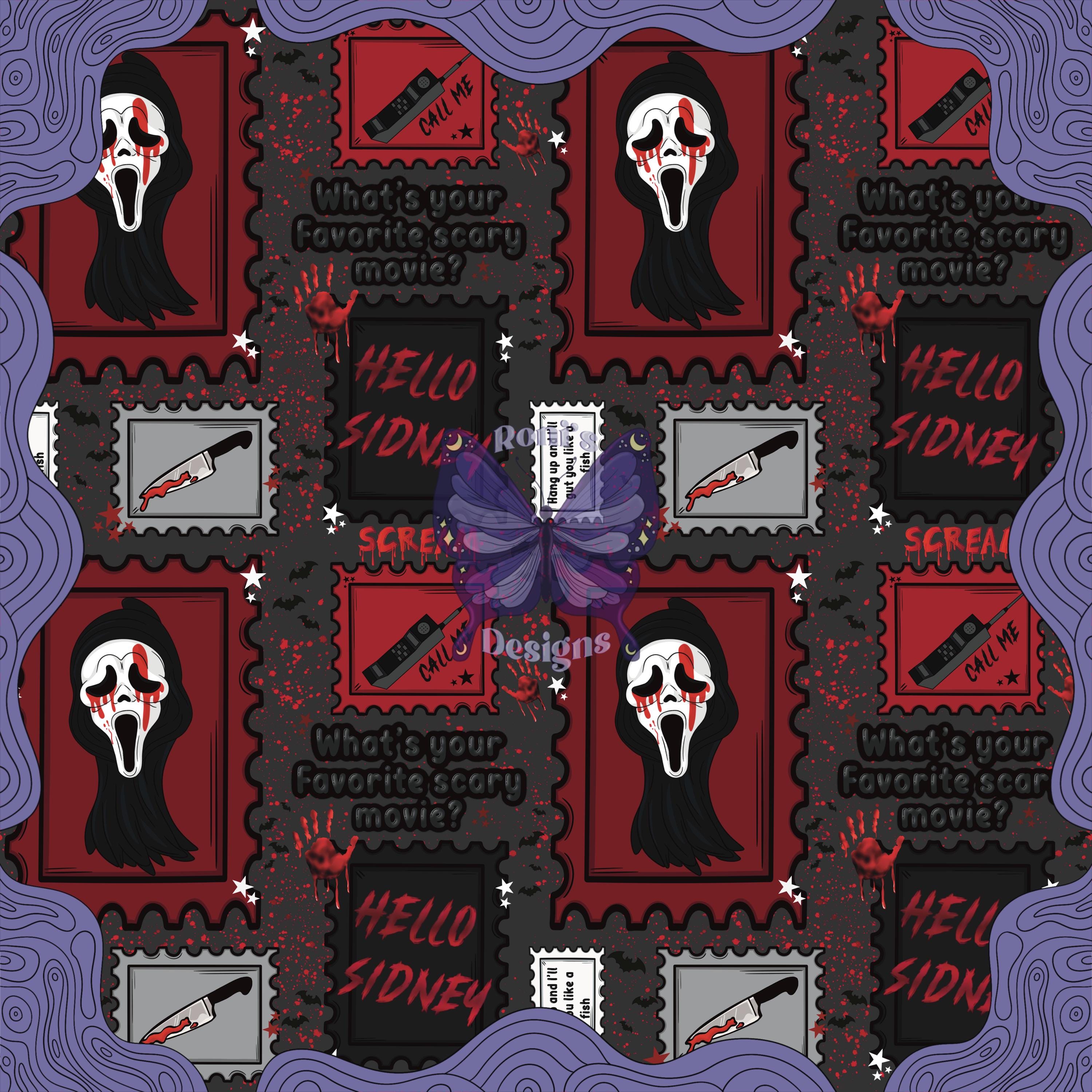Ghostface inspired seamless file, digital file, 300dpi, 12x12, Handdrawn , pattern, scream,horror, Ghostface, Halloween, gray, red
