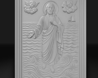 Jesus Walking on Water STL 3D Relief Model Digital Download Christian Wall Art