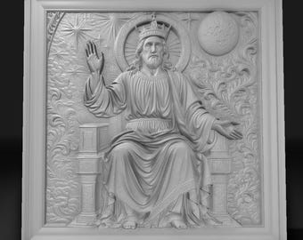 Christ the King STL File: Ultra-Detailed Bas Relief for CNC & 3D Printing